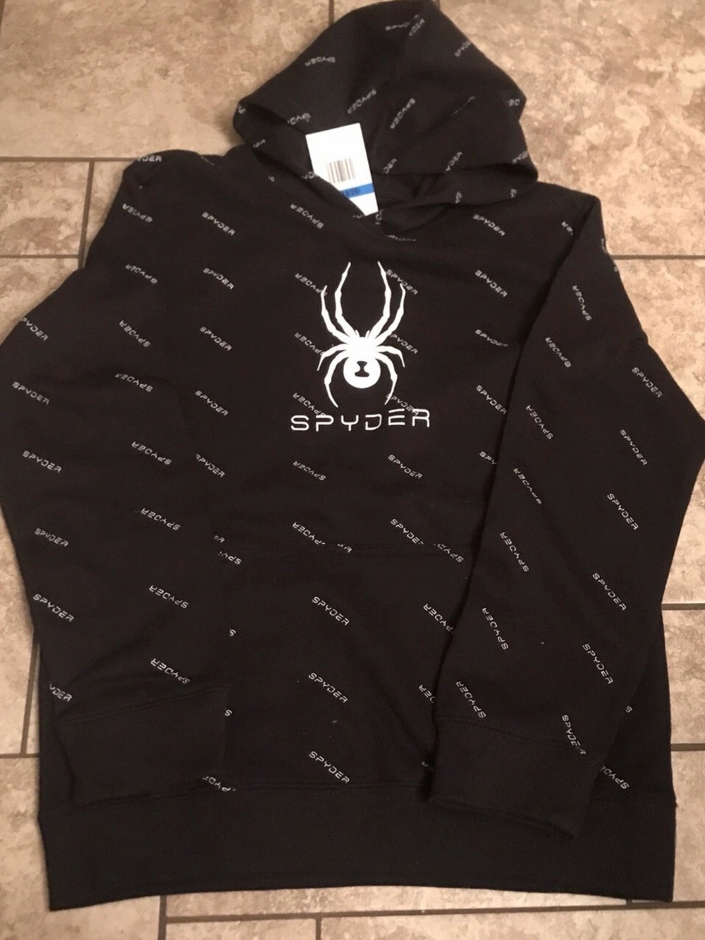 Spyder Black Pullover Hoodie with White Spider Emblem